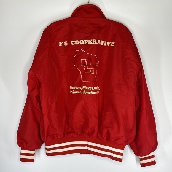 Vintage Dunbrooke Pla-Jac FS Seed Cooperative Wisconsin Red Satin Jacket Large - Picture 2 of 9